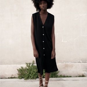 NWOT Zara Black Button-Up Midi Dress Size Small